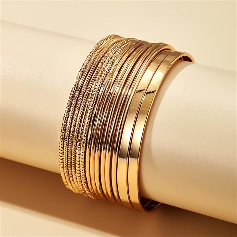 RINTOLER Store 16Pcs Gold Bangle Bracelets for Women - Multi Layer Stackable Textured Bracelets Boho Jewelrys Set. - Image 4
